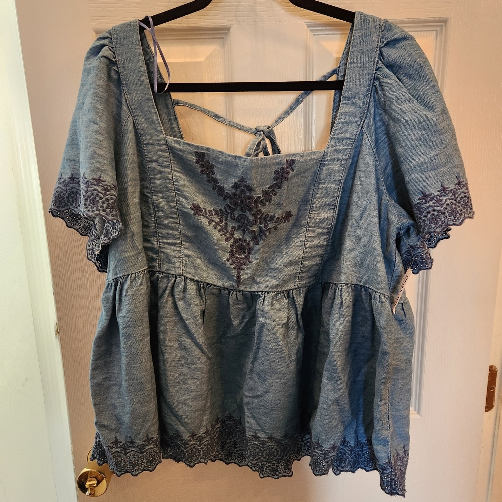 Blue embroidered blouse